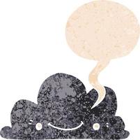 cute cartoon cloud and speech bubble in retro textured style vector