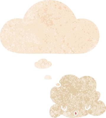 cute cartoon cloud and thought bubble in retro textured style