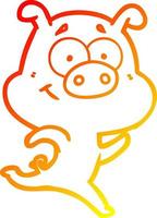 warm gradient line drawing happy cartoon pig running vector