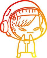 warm gradient line drawing cartoon astronaut woman vector