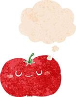 cartoon apple and thought bubble in retro textured style vector