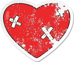 distressed sticker of a cartoon beaten up heart vector