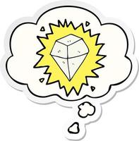 cartoon shining crystal and thought bubble as a printed sticker vector