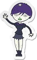 sticker of a cartoon vampire girl waving vector