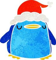 christmas retro cartoon of kawaii penguin vector