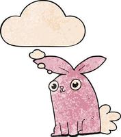 cartoon bunny rabbit and thought bubble in grunge texture pattern style vector