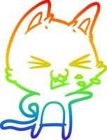 rainbow gradient line drawing cartoon cat hissing vector