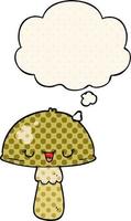 cartoon mushroom and thought bubble in comic book style vector