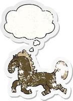 cartoon stallion and thought bubble as a distressed worn sticker vector