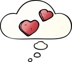 cartoon love hearts and thought bubble in smooth gradient style vector