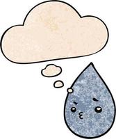 cartoon cute raindrop and thought bubble in grunge texture pattern style vector