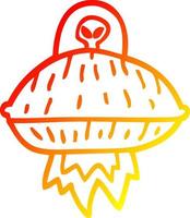 warm gradient line drawing cartoon alien spaceship vector