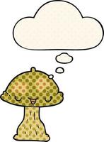 cartoon toadstool and thought bubble in comic book style vector