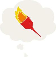 cartoon flaming torch and thought bubble in retro style vector