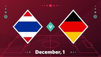 costa rica vs germany match. Football 2022 world championship match versus teams on soccer field. Intro sport background, championship competition final poster, flat style vector illustration