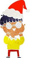 dibujos animados retro de un niño con gafas con sombrero de santa vector