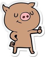 sticker of a happy cartoon pig vector