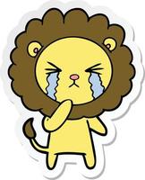 sticker of a cartoon crying lion vector