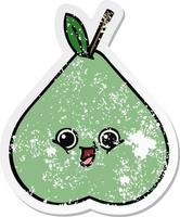 distressed sticker of a cute cartoon green pear vector