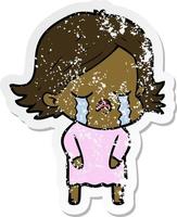 distressed sticker of a cartoon girl crying vector