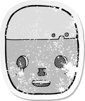 retro distressed sticker of a cartoon robot head vector