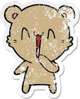 distressed sticker of a happy bear cartoon vector