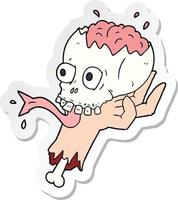 sticker of a cartoon halloween skull in zombie hand vector