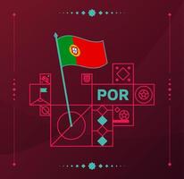 bandera ondulada vectorial del torneo mundial de fútbol de portugal 2022 fijada a un campo de fútbol con elementos de diseño. Fase final del torneo mundial de fútbol 2022. colores y estilo del campeonato no oficiales. vector