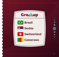 World football 2022 Group G. Flags of the countries participating in the 2022 World championship. Vector illustration