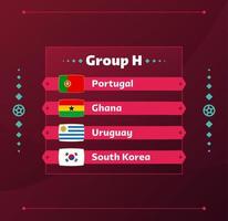 World football 2022 Group H. Flags of the countries participating in the 2022 World championship. Vector illustration