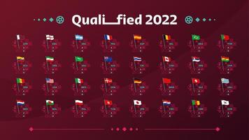 World football 2022 Groups and flags set. Flags of the countries participating in the 2022 World championship set. Vector illustration