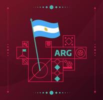 bandera ondulada vectorial del torneo mundial de fútbol argentino 2022 anclada a un campo de fútbol con elementos de diseño. Fase final del torneo mundial de fútbol 2022. colores y estilo del campeonato no oficiales. vector