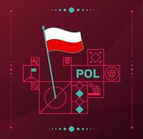 poland world football tournament 2022 vector wavy flag pinned to a soccer field with design elements. World football 2022 tournament final stage. Non Official championship colors and style.