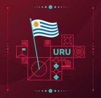 uruguay world football tournament 2022 vector wavy flag pinned to a soccer field with design elements. World football 2022 tournament final stage. Non Official championship colors and style.
