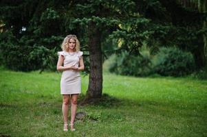 Portrait of blonde curly future bride at hen party. photo