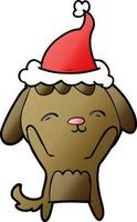 happy gradient cartoon of a dog wearing santa hat vector