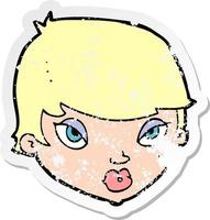 retro distressed sticker of a cartoon unimpressed woman vector