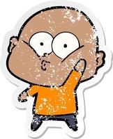 distressed sticker of a cartoon bald man staring vector