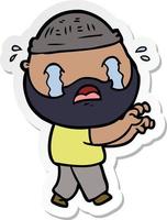 sticker of a cartoon bearded man crying vector