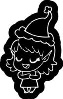 icono de dibujos animados feliz de una niña elfa con sombrero de santa vector
