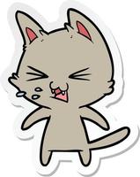 sticker of a cartoon cat hissing vector