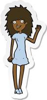 sticker of a cartoon happy woman waving vector