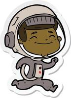 sticker of a happy cartoon astronaut vector