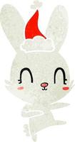 cute retro cartoon of a rabbit dancing wearing santa hat vector