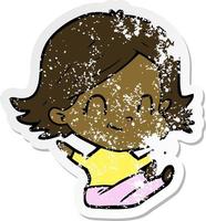 distressed sticker of a cartoon friendly girl vector