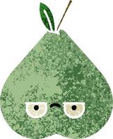 retro illustration style cartoon green pear vector