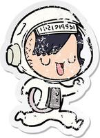 pegatina angustiada de una mujer astronauta de dibujos animados vector