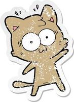 distressed sticker of a cartoon surprised cat vector