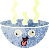 retro illustration style cartoon bowl of hot soup vector