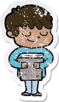 distressed sticker of a cartoon happy boy vector